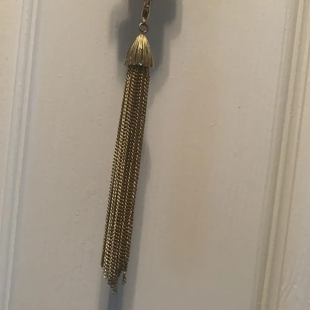 Long‎ Brown Gold Beaded Necklace with Tassels 24 Inches Long
